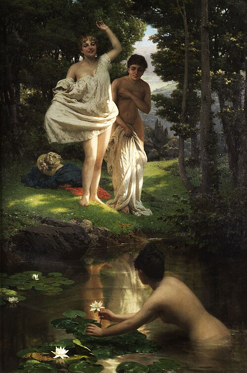 Junge Mädchen beim Bad an einer Waldquelle, 1916, Raffaele Giannetti
