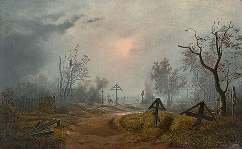 Foggy Russian graveyard, 1830, Carl Julius Leypold