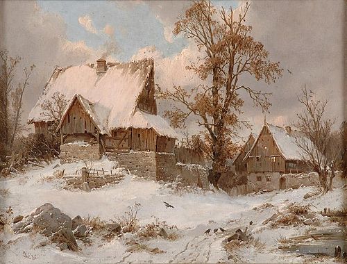 Village view in winter, , Carl Julius Leypold