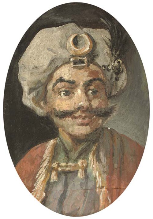 A Turk's head: Mr Henry Mossop in the guise of Bajazet from Nicholas Rose's play Tamerlane, 1751, William Hogarth