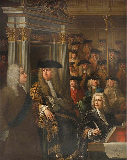 Speaker Arthur Onslow calling upon Sir Robert Walpole to speak in the House of Commons, 1730, William Hogarth