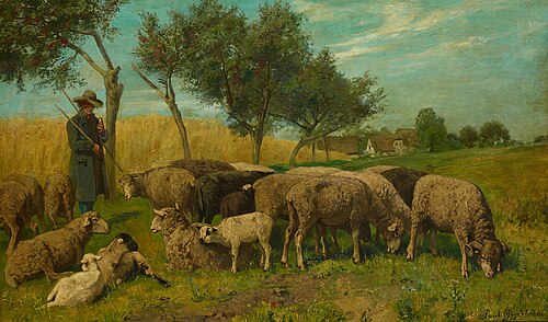 Sheep and shepherd, 1864, Paul Friedrich Meyerheim