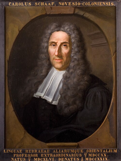 Portret van Carel Schaaf, hoogleraar Hebreeuws en andere oosterse talen te Leiden, 1727, Hieronymus van der Mij