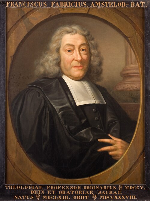 Portret van Franciscus Fabricius, hoogleraar Godgeleerdheid te Leiden, 1736, Hieronymus van der Mij