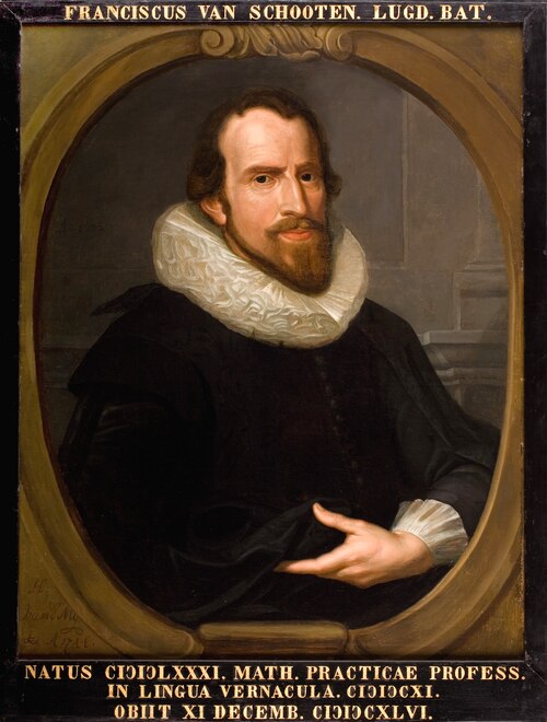 Portret van Frans van Schooten, hoogleraar Nederduitse Mathematique en Wiskunde te Leiden, 1744, Hieronymus van der Mij