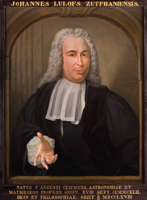 Portret van Johannes Lulofs, hoogleraar Sterren- en Wiskunde te Leiden, 1743, Hieronymus van der Mij