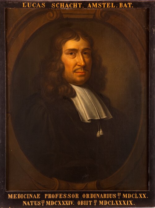 Portret van Lucas Schacht, hoogleraar Geneeskunde te Leiden, 1601, Hieronymus van der Mij