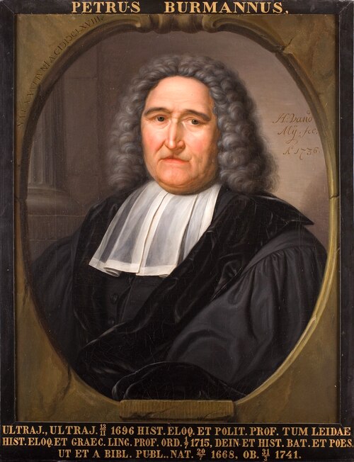 Portret van Petrus Burman, hoogleraar Grieks, Historie en Welsprekendheid te Leiden, 1736, Hieronymus van der Mij