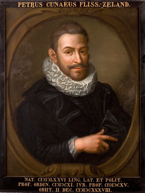 Portret van Petrus Cunaeus, hoogleraar Latijn, Grieks, Staatskunde en Rechtsgeleerdheid te Leiden, 1601, Hieronymus van der Mij