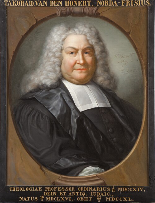 Portret van Taco Hajo van den Honert, hoogleraar Godgeleerdheid te Leiden, 1736, Hieronymus van der Mij