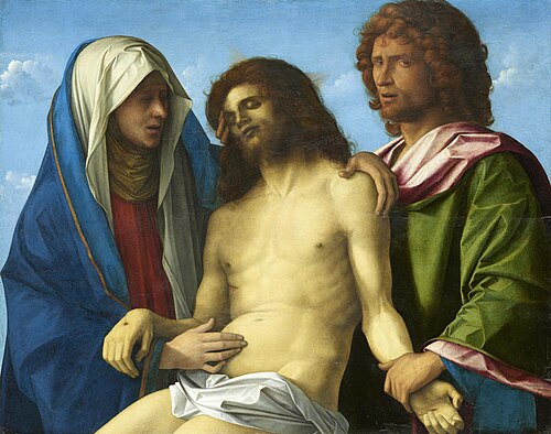 The Lamentation: The corpse of Christ held by Mary and St. John / Pieta, 1495, Giovanni Bellini