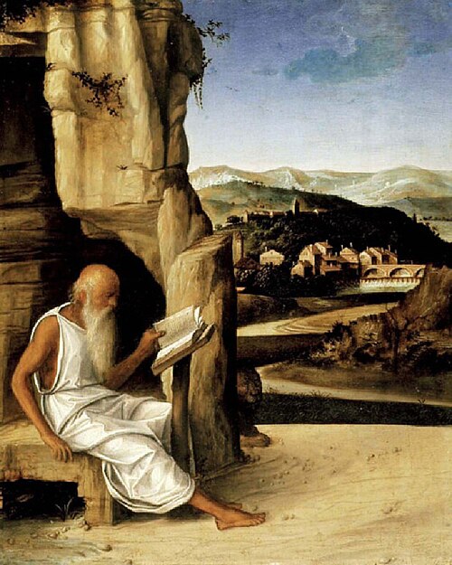St Jerome reading in a Landscape, , Giovanni Bellini
