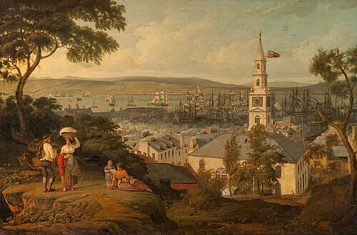 View of the Middle Church and Harbour, Greenock, 1812, Robert Salmon