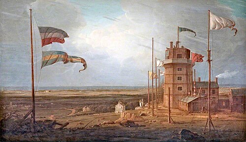 Bidston, Wirral, Old Lighthouse and Flagpoles, 1825, Robert Salmon