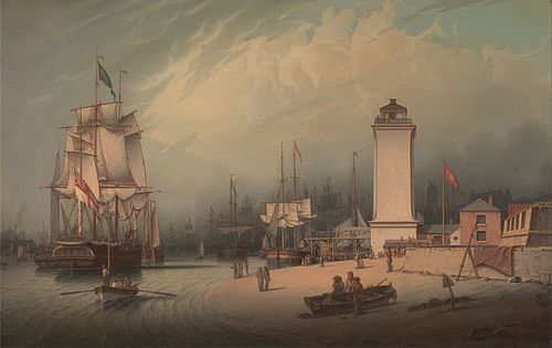 The Low Lighthouse, North Shield, 1828, Robert Salmon