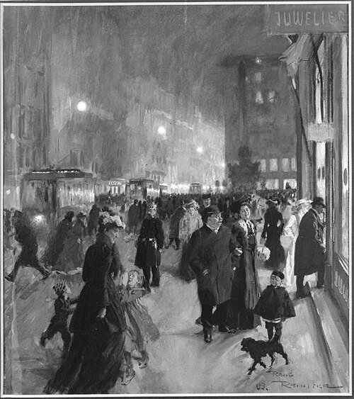 Der Marienplatz in München bei Nacht, 1903, René Reinicke