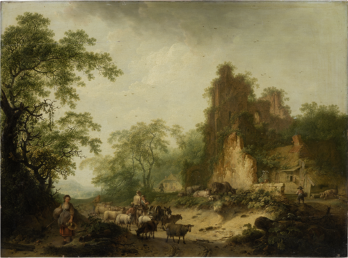 Landscape with Herd of Sheep in Front of a Peasant Hut in a Ruins, 1785, Henk Meijer