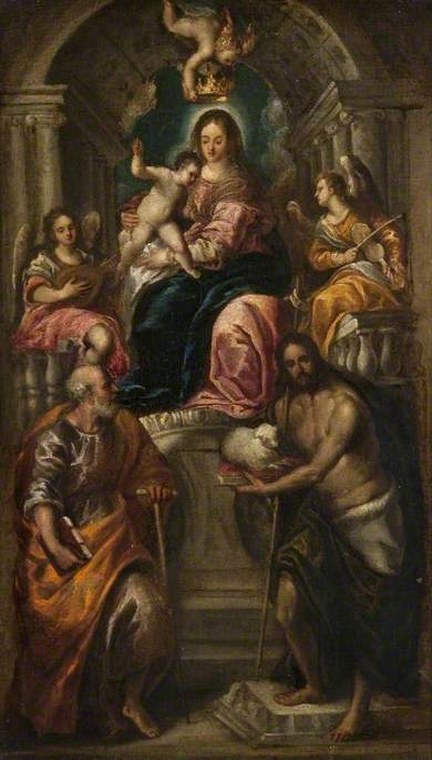 Madonna and Child Enthroned with Saints Peter and John the Baptist and Angels, 1577, Dario Varotari