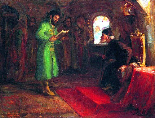 Boris Godunov and Ivan the Terrible, 1890, Ilia Répine
