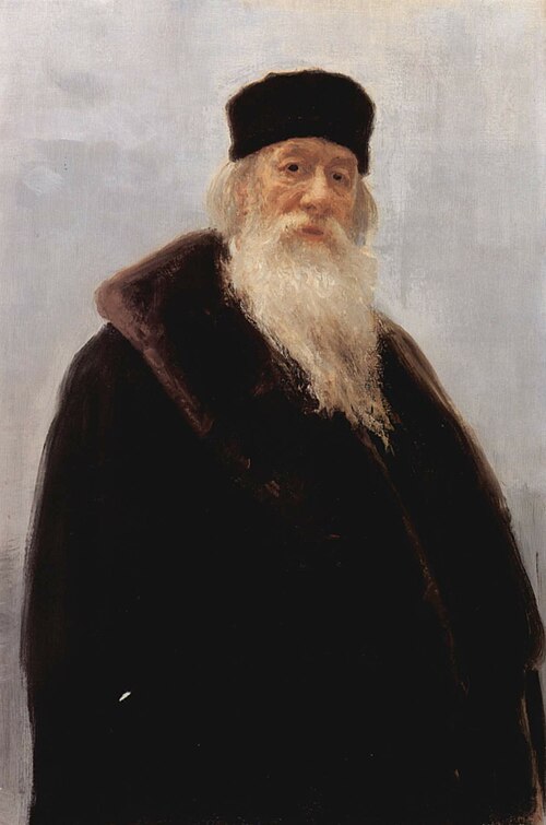 Porträt des Vladimir Vasilievich Stasov, russischer Kunsthistoriker  und  Musikkritiker, 1900, Ilya Repin