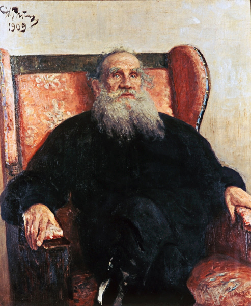 Портрет Л.Н. Толстого в розовом кресле, 1909, Ilia Répine