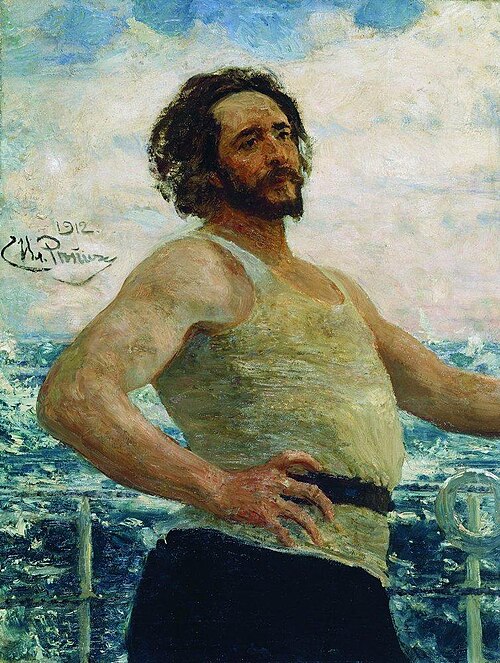 Portrait of writer Leonid Nikolayevich Andreyev on a yacht, 1912, Ilia Répine