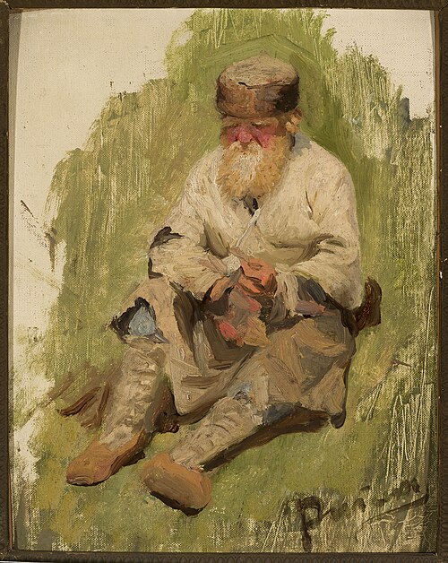 Study of a peasant in the grass., 1875, Ilya Repin