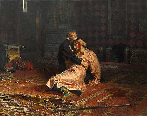 Ivan the Terrible and his son Ivan on November 16, 1581, 1883, Ilya Repin