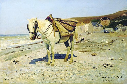 Cheval pour le ramassage des galets à Veules-les-Roses, 1874, Ilia Répine