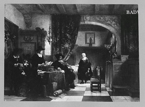 Der Dichter Vondel vor dem Rat der Stadt Amsterdam, 1876, Johannes Stroebel