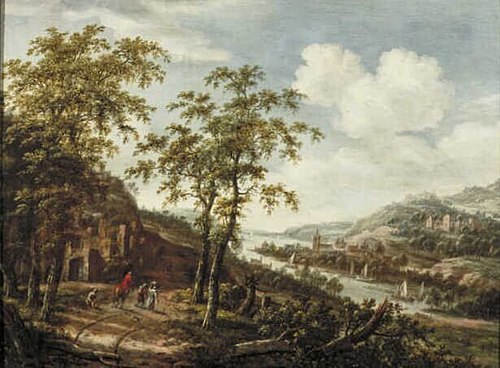 Hilly River Landscape, 1693, Dionys Verburg