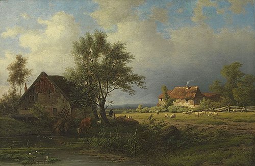 Bauernhaus mit Kühen und Schafen, 1866, Alexander Joseph Daiwaille