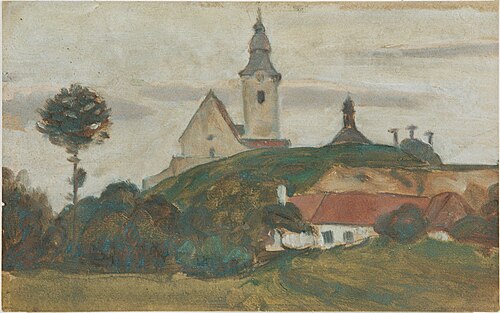 Landschaft mit Kirche und Dorf, 1922, Walter Gamerith