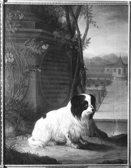 Hund vor einem Denkmal, 1779, Kaspar Pitz