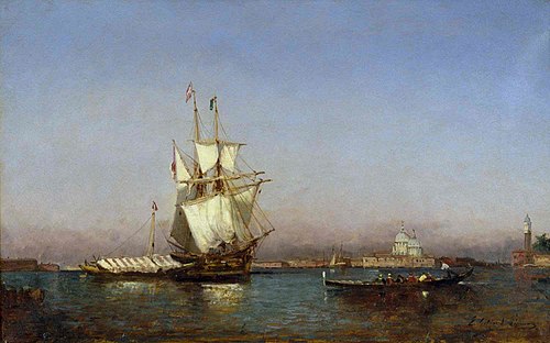 Voilier à l'entrée du Grand Canal à Venise, 1874, Emmanuel Gallard-Lepinay