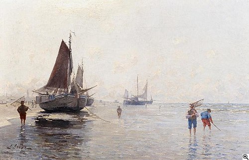 At the Beach off Scheveningen, 1890, German Grobe