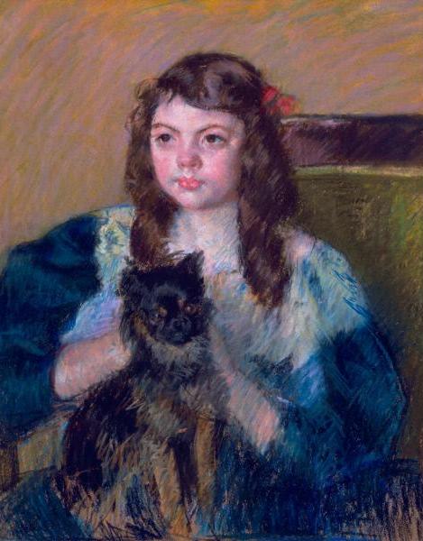 Françoise tenant un petit chien et regardant vers la gauche, 1906, Mary Cassatt