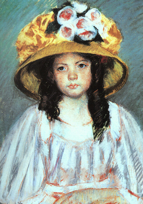 Françoise en grand chapeau bleu à fleurs, 1908, Mary Cassatt