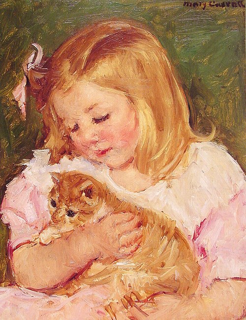 Sara holding a cat, 1908, Mary Cassatt