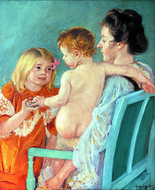 Sara Handing a Toy to the Baby, 1901, Mary Cassatt