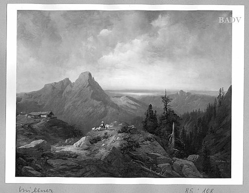 Bayerische Gebirgslandschaft mit Untersberg und Chiemsee, 1851, Karl Millner