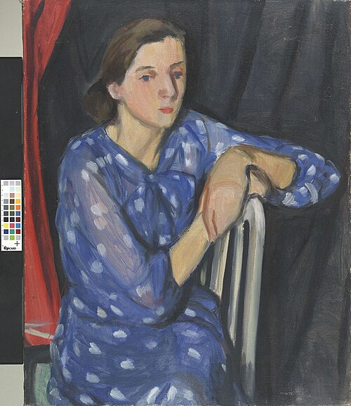 Istuv naine helesinises kleidis, 1936, Karl Pärsimägi