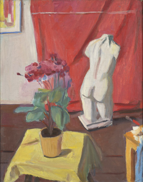 Natüürmort tsineraariaga kollasel laudlinal, 1935, Karl Pärsimägi