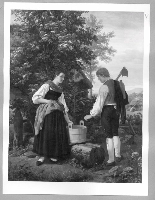 a young couple at the well, 1861, Karl Roux