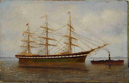 Het clipperfregatschip Amphitrite van rederij A. Hendrichs & Co, 1890, Albert Greiner
