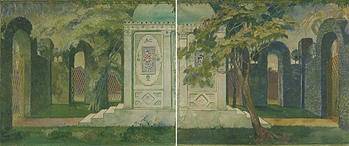 Tempelchen mit Treppe in Park, 1911, Karl Walser