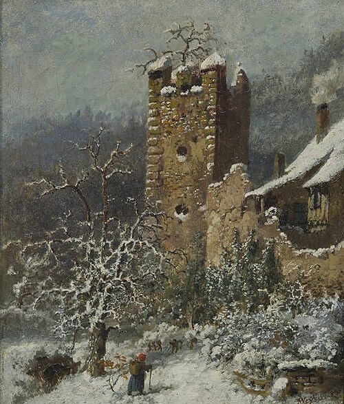 View of the Ruins of Castle Krobsburg in Winter, 1889, Karl Weysser