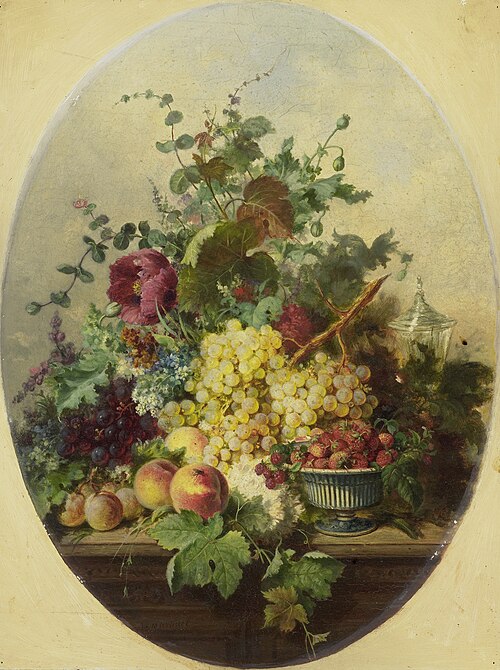 Stilleven met vruchten en bloemen, 1850, Louis Martinet