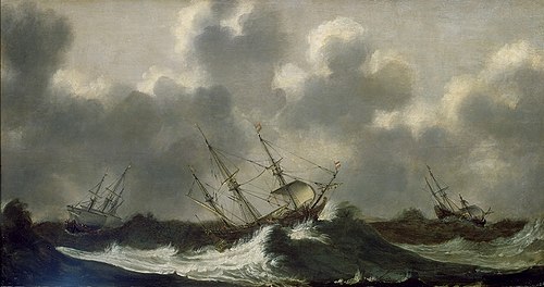 Ships in a gale, , Claes Claesz. Wou