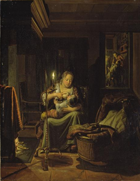 Woman breast feeding, 1650, Abraham de Pape